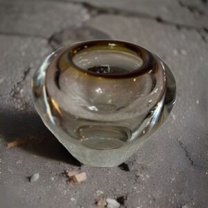 EVOLUTION By WATERFORD Crystal Candle Holder Clear Votive Bowl Amber Tint Poland